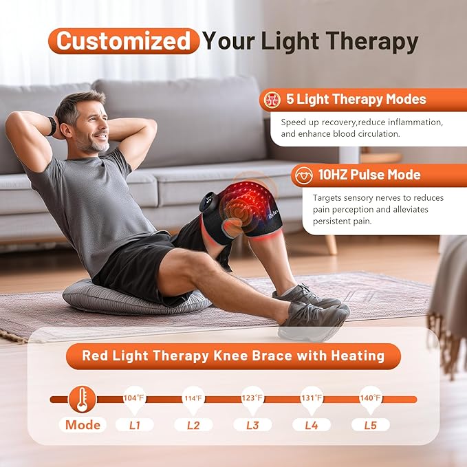Red Light Therapy Knee Brace with Vibration Knee Massage, Extension Band, Wireless Rechargeable Controller,660nm&850nm Near Infrared Light Therapy Heated Device for Knee/Elbow/Shoulder Pain Relief