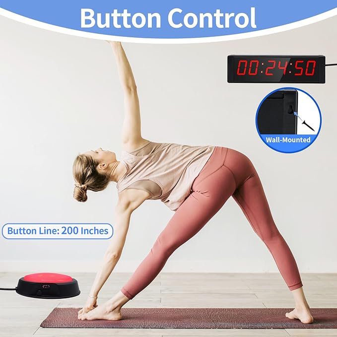 Large Stopwatch with Start/Stop Button, LED Digital Timer with Remote, Countdown Clock with Buzzer, Gym Clock for Home Gym, Interval Timer for Workout