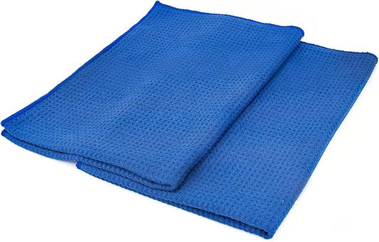 The Rag Company - Standard Waffle Weave Microfiber Towels (2-Pack) Detailing, Window, Glass and Drying, Wax & Polish, Lint-Free, Streak-Free, 370gsm, 16in x 24in, Royal Blue