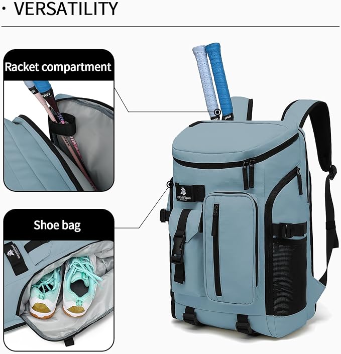 Gym Duffle Tennis Bag Backpack 4-Way Waterproof with Shoes Compartment for travel Sport Hiking laptop (Grayish blue)