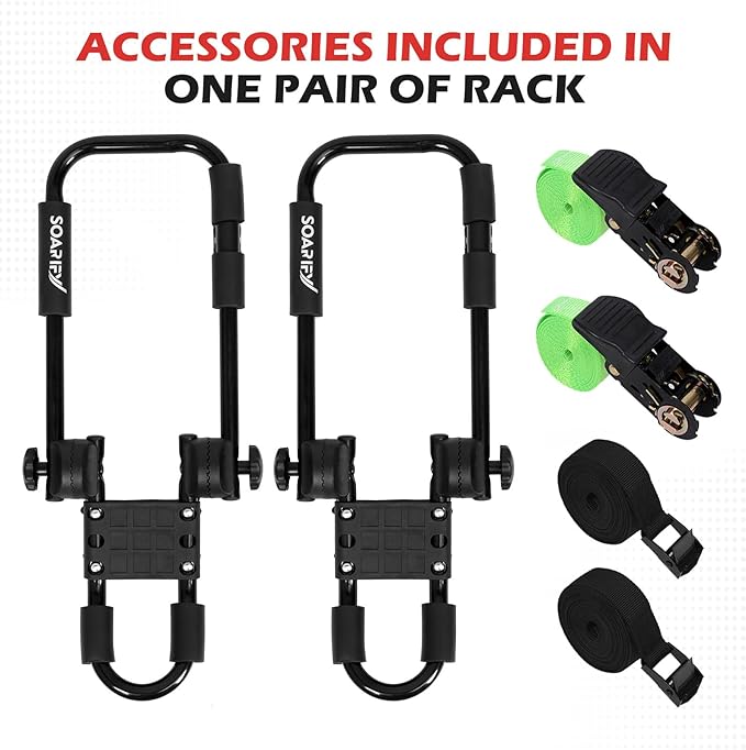 Folding Kayak Roof Rack Premium J-Bar for Canoe Carrier SUP Paddle Surfboard Mount on Car SUV and Truck Crossbar (1 Pair)