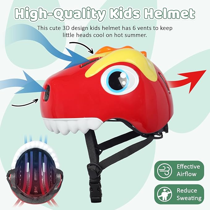 Dinosaur Bike Helmet for 1-3-5-8 Toddler Baby Kids, Lightweight Bicycle Helmet for Cycling Skateboard Roller Skate & Multi-Sports,2 Sizes for Boys and Girls