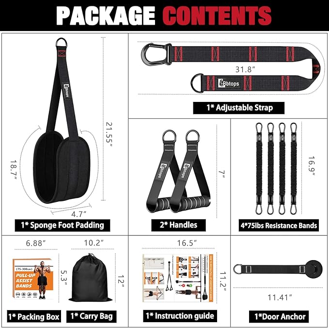 Pull Up Assistance Bands,Up to 300 lbs Assistance,Adjustable Heavy Duty 4 Resistance Bands for Pull up, with Feet/Knee Rest, Handle and Door Anchor for Home Gym Fitness Exercise Strength Training