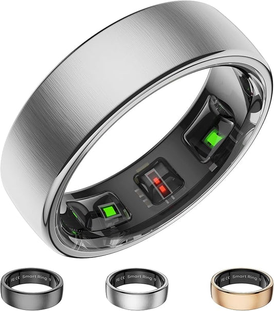 Smart Ring for Women Men, Activity Fitness Tracker with 24/7 Heart Rate Monitor, Waterproof Sleep Tracker Fitness Ring, Step Counter, Calorie Pedometer, No APP Fee,for iOS Android (Silver,#7)