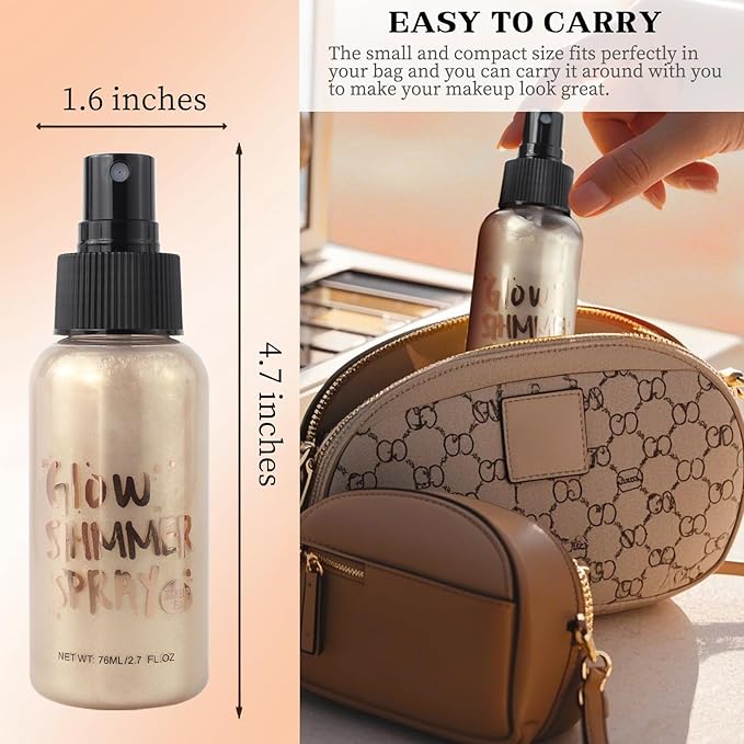 Glitter Spray for Hair and Body, Glitter Body Spray, Quick-Drying Waterproofing Body Shimmer Suitable for Festival Rave (Gold, 2.6 fl oz)