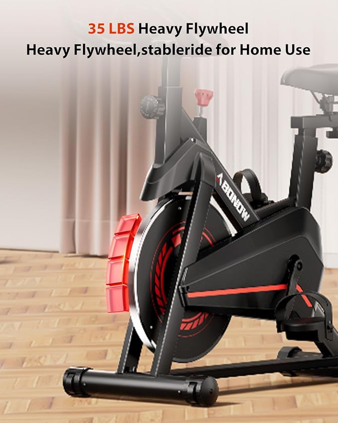 Exercise Bike, Brake Pad Stationary Bikes for Home with App Compatible, Low Noise Indoor Cycling Bike, 300lbs Capacity Compact Workout Bike with Tablet Mount & Extra Comfort Seat