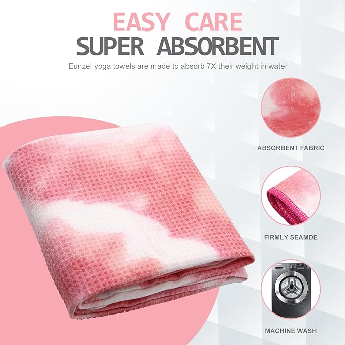 Eunzel Yoga Towel,Hot Yoga Mat Towel with Grip Dots Sweat Absorbent Non-Slip for Hot Yoga, Pilates and Workout 24" x72", Red & White