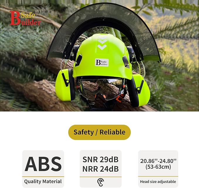Forestry Safety Helmet with Build-in Visor Mesh Face Shield Ear Muffs 4 in 1 Chainsaw Safety Hard Hats