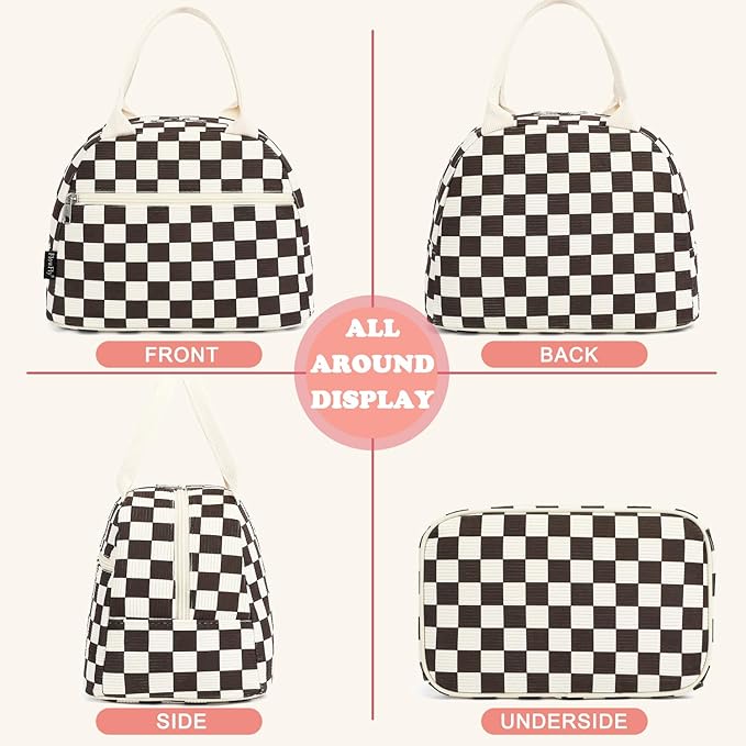 FlowFly Lunch Bag for Women Insulated Lunch Box Corduroy Lunch Tote Cooler for Travel Work Picnic,Corduroy Plaid Coffee