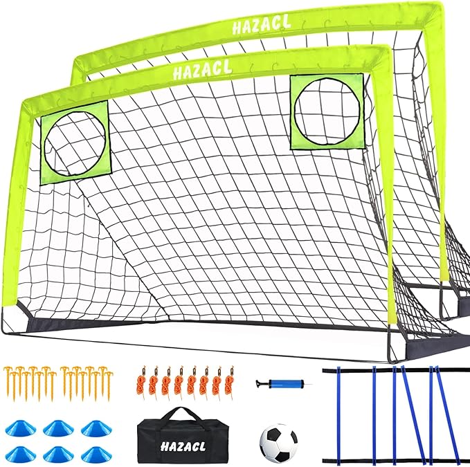 Kids Soccer Goal for Backyard, 6x4 9x5 FT Portable Soccer Nets Pop Up with Ball, Agility Ladder, Cones, Target & Carry Bag for Toddler Youth Outdoor Indoor Training Practice Sports Games Play