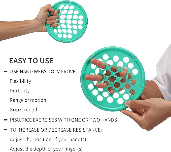 Hand Exercise Webs for Physical Therapy, Hand Grip Strengthener, Finger Exerciser, Portable Size, Latex Free, 7" Diameter