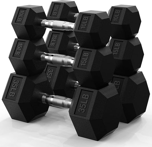 PAPABABE Hex Dumbbell Set 45-550 lb, Rubber Encased Home Gym Dumbbells, Weights Dumbbells for Women & Men, Hand Weight for Strength Training