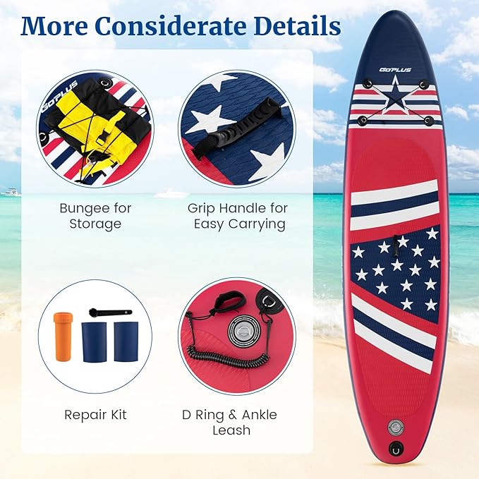 GYMAX Stand Up Paddle Board, Inflatable SUP with Wide Non-Slip EVA Deck, Accessories-Leash, D Rings, Hand Pump, Adjustable Paddle & Backpack, Paddle Boards for Adults Youth