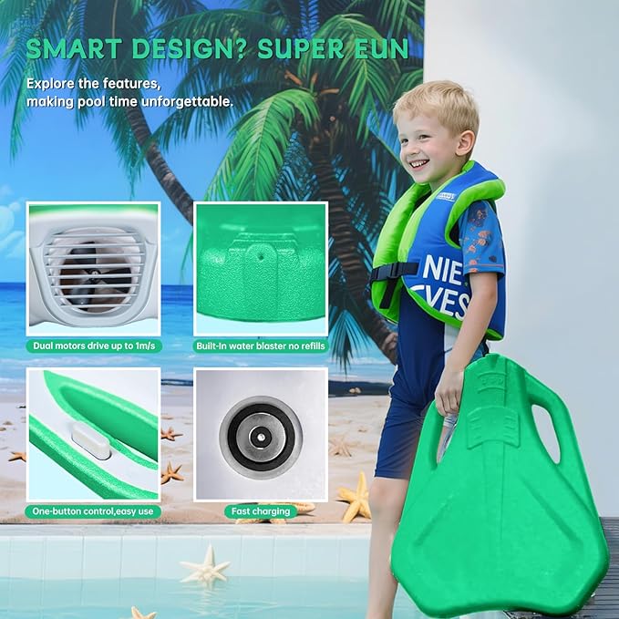 Electric Swimming Kickboard for Kids,Motorized Swim Board with Water Gun, Motorized Swim Training for Children Adults, 60N Thrust, 198 lbs Buoyancy, 25V Rechargeable Battery