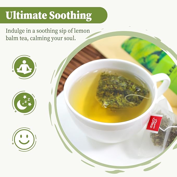 FullChea - Lemon Balm Tea Bag, 40 Teabags, 1.5g/bag - Premium Lemon Balm Herb - Melissa Officinalis - Non-GMO - Caffeine-free - Promotes Relaxation & Support Digestion, 40.0 Count