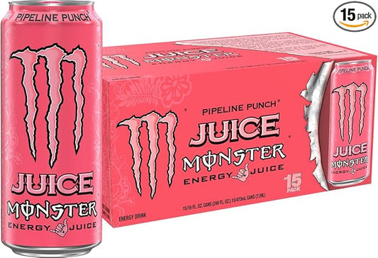 Monster Energy Juice Pipeline Punch, Energy + Juice, Energy Drink, 16 Ounce (Pack of 15)