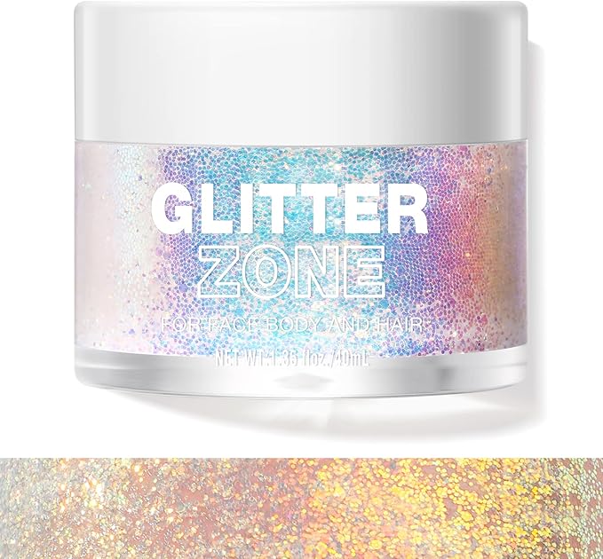 LANGMANNI Holographic Body Glitter Gel for Body, Face, Hair and Lip.Color Changing Glitter Gel Under Light. Vegan & Cruelty Free-1.35 oz (1# Golden Ocean)