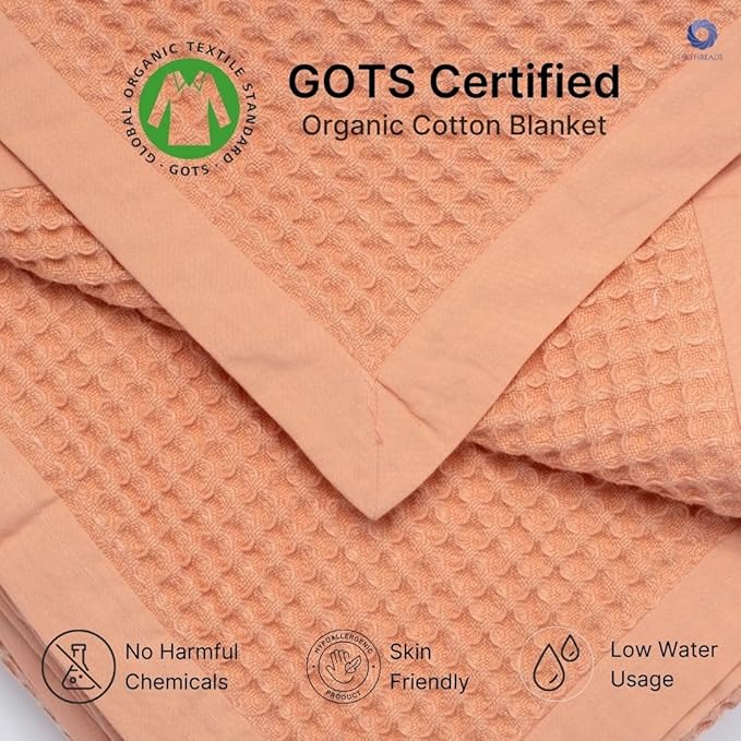 GOTS Certified Organic Cotton Waffle Weave Blanket, King Bed Blanket,108"X90" Cozy Throw Blanket for Couch, Modern Home Decor, Throw Blankets,Comfy Waffle Blanket, Soft Bed Blankets -Sun Bay
