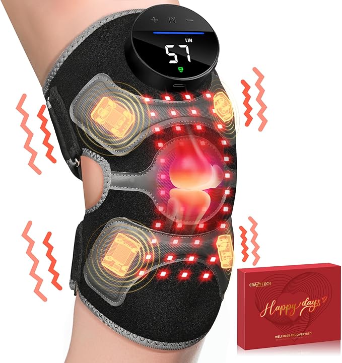 Upgraded Red Light Therapy Knee Brace - FSA HSA Eligible Knee Massager with 4 Vibration Areas, 660nm&850nm, Near Infrared Red Light Therapy Heated Device for Knee Elbow Shoulder Pain