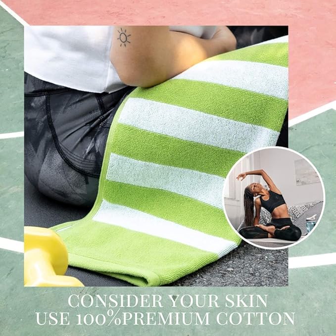 Luzia Striped Workout Towel for Sweat (Pack of 4) - Premium Quality 100% Turkish Cotton - Lightweight and Super Absorbent for Exercise, Sports, Workout, Fitness, Gym, Yoga, Running (Green)