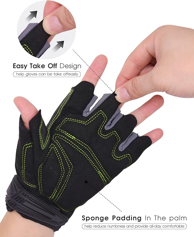 HANDLANDY Fingerless Work Gloves for Men Utility Padded Half Finger Driving Working Gloves (Medium, Green)