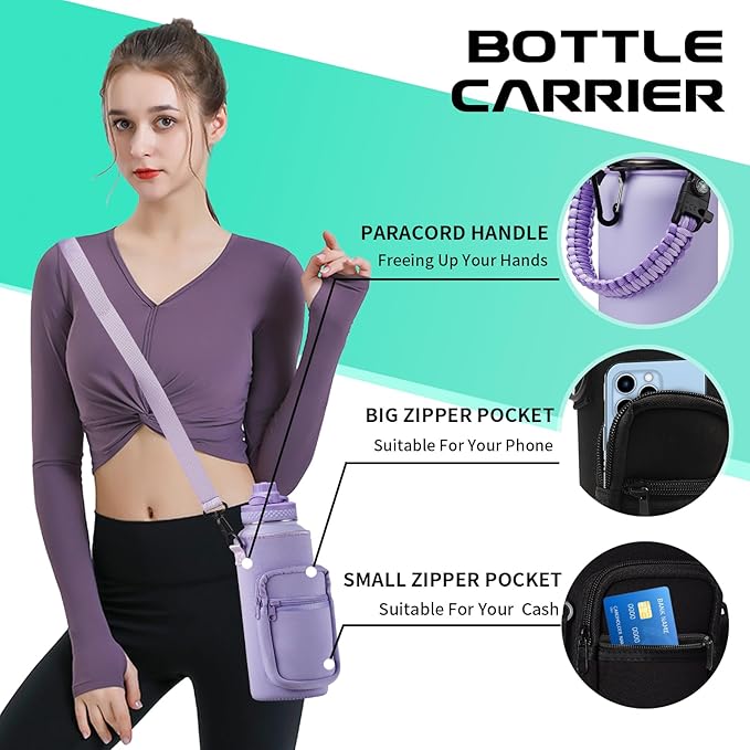 Insulated Water Bottle 32 oz - with Straw & Pop-up Spout Lid, Paracord Handle, Carrier Shoulder Strap, Protective Boot, Wide Mouth Double Walled Vacuum Insulated Gym Water Bottle for Women