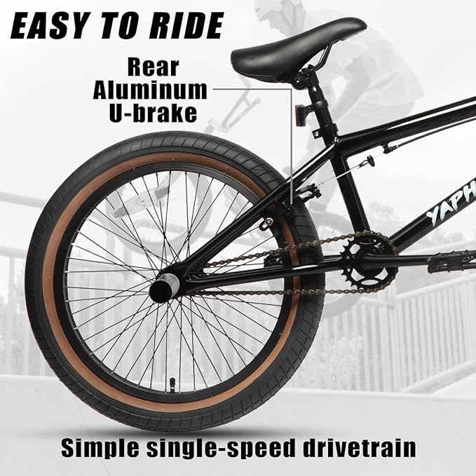 Freestyle BMX Bike, 20 Inch Yaphet Bicycle for Teen Beginner and Adult Riders, Bike with Hi-Ten Steel Frame, Multiple Colors