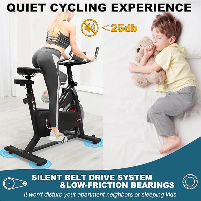 Exercise Bikes Stationary,Exercise Bike for Home Indoor Cycling Bike for Home Cardio Gym,Workout Bike with Ipad Mount & LCD Monitor,Silent Belt Drive