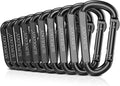 10 PCS Carabiner Clips, Heavy Duty Carabiners D Ring Hook, 900 LBS 2.5" Steel Black Carabeaner Clip Multipurpose for Key Chain, Camping, Hiking, Gym, Backpacking, Pet Leash