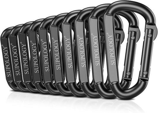 10 PCS Carabiner Clips, Heavy Duty Carabiners D Ring Hook, 900 LBS 2.5" Steel Black Carabeaner Clip Multipurpose for Key Chain, Camping, Hiking, Gym, Backpacking, Pet Leash
