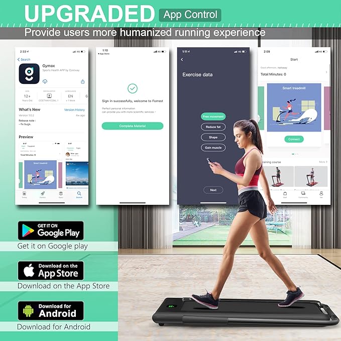 GYMAX Walking Pad, 2 in 1 Free Installation Under Desk Treadmill with Smart App, Remote Control & LED Display, 2.25HP Foldable Portable Compact Running Machine for Small Spaces Home Office