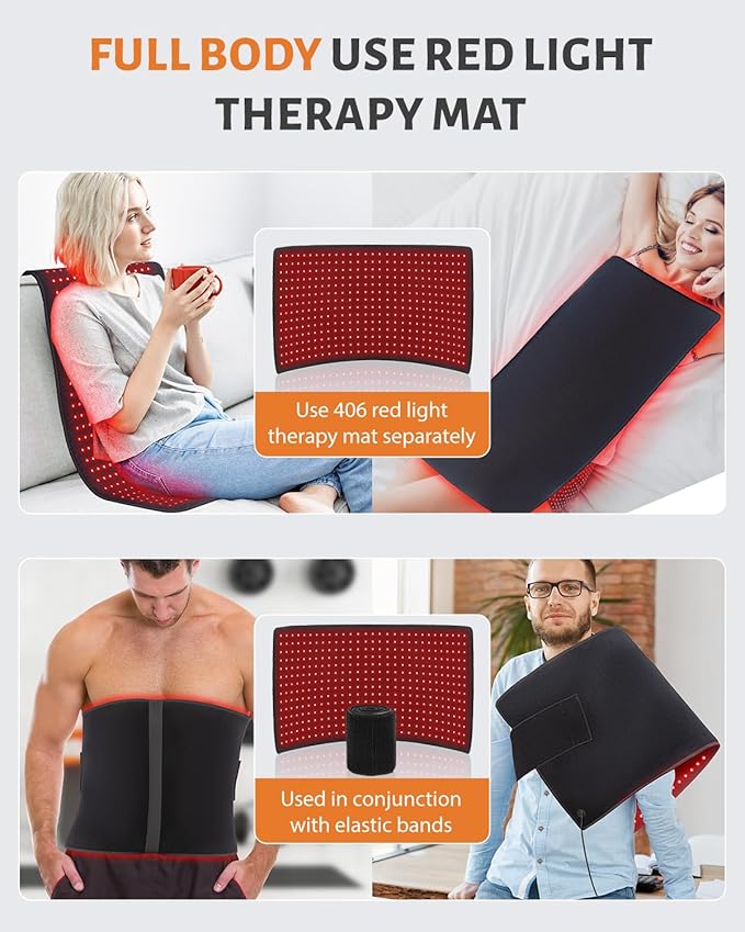 Red Light Therapy Pad for Body 406 LEDs 660nm & 850nm, 60W Foldable Near Infrared Light Mat with 5 Level Heating Mode, Smart Temp & Timer, Back, Waist, Shoulder Muscle & Pain Relief