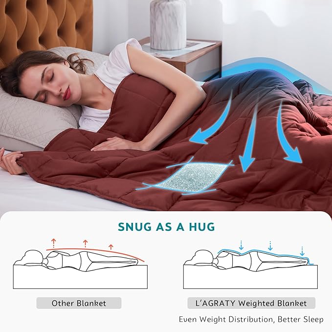 L'AGRATY Weighted Blanket - 60"x80" 20lbs Cooling Breathable Heavy Blanket Microfiber Material with Glass Beads for Adult All-Season Summer Fall Winter Soft Thick Comfort