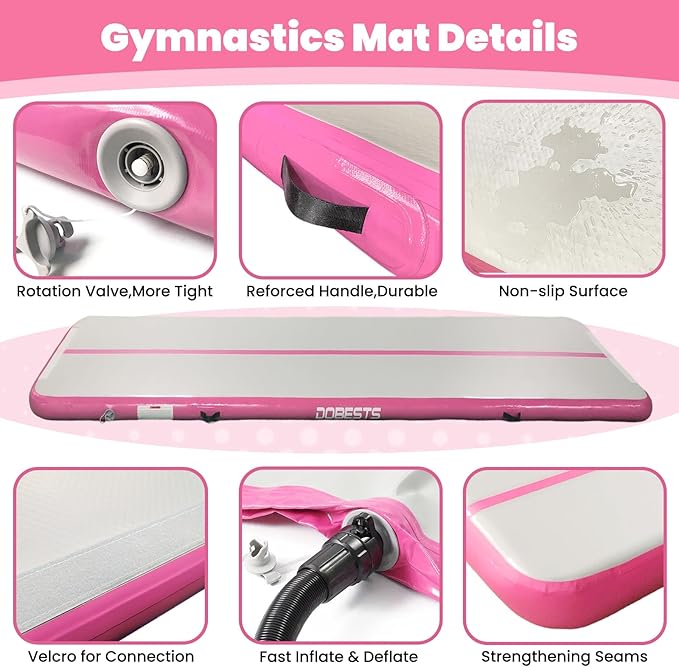 DOBESTS Inflatable Air Gymnastics Mat Tumbling Mat Tumble Track Gymnastics Training for Kids Home 6.6 feet 10 feet 13feet 16feet 20feet 4/8inch Thick for Cheerleading Dance Yoga Cheer Water With Pump