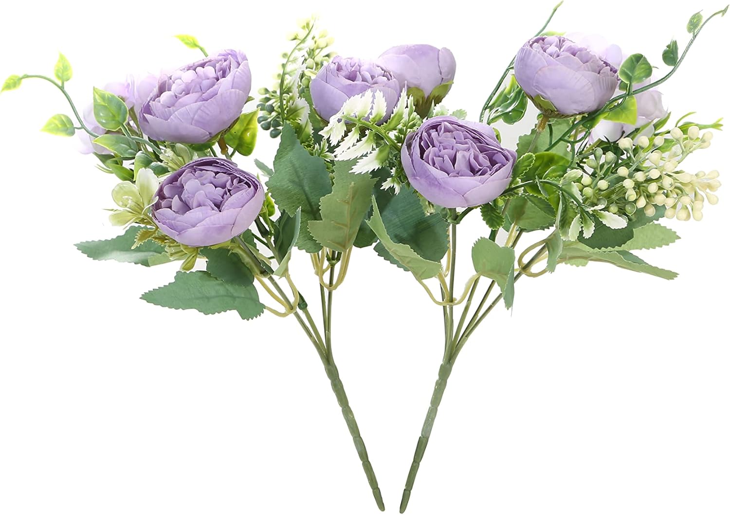 Artificial Flowers Fake Peony Silk Mini Plastic Bridal Flowers for DIY Wedding Bouquets Home Decorations 2 Packs(Light Purple)