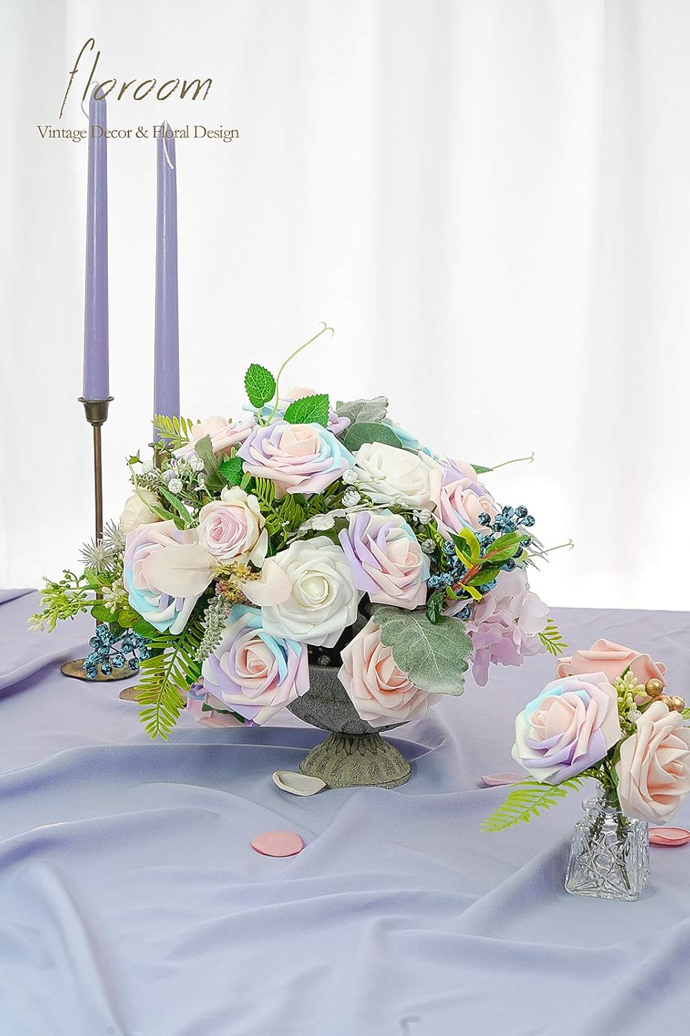 Floroom Artificial Flowers 25pcs Real Looking Whimsical Blush Foam Fake Roses with Stems for DIY Wedding Bouquets Baby Shower Centerpieces Floral Arrangements Party Tables Home Decorations