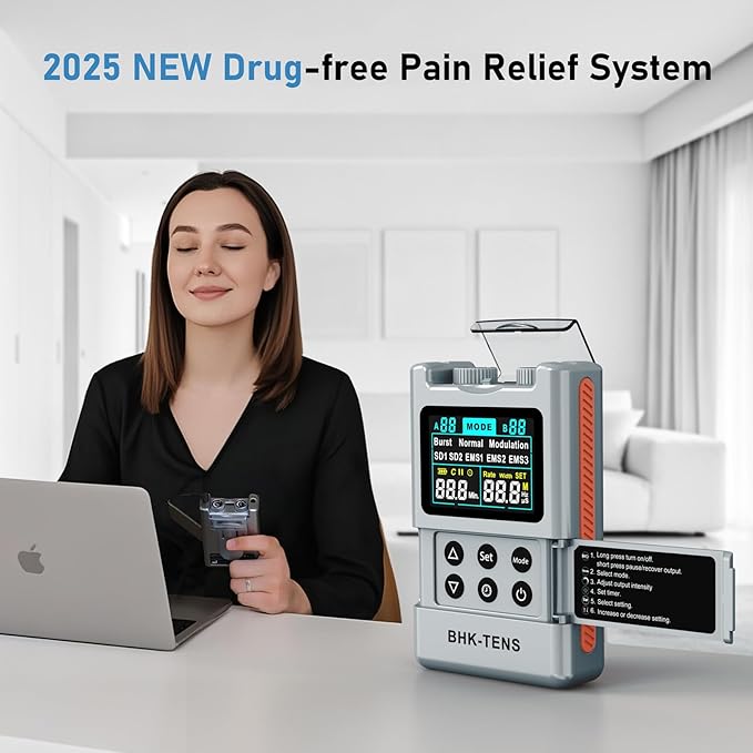 DIY Pluse TENS EMS Unit Muscle Stimulator for Back Pain Relief, Rechargeable TENS Unit Machine with 8 Modes & 8 Electrode Pads. Electric TENS Massager for Chronic Pain, Muscle Relaxation, Home Use