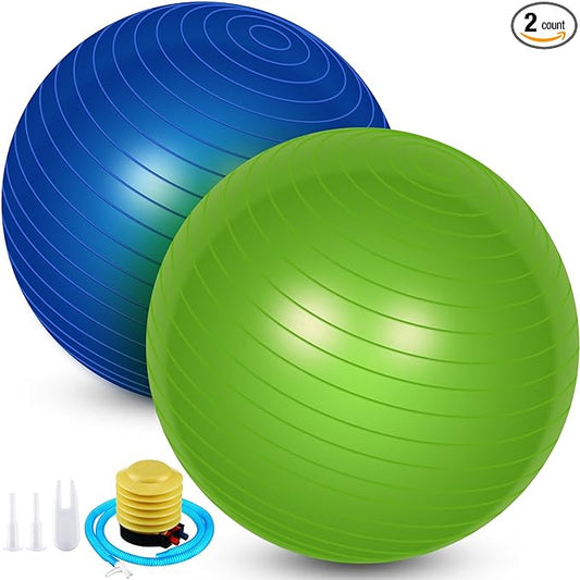 Leyndo 2 Pcs Yoga Ball Exercise Ball Large 26 Inch Exercise Anti Burst Birthing Fitness Ball with Pump, 26 Inches/ 65 cm for Improved Posture, Balance, Yoga, Pilates, Training