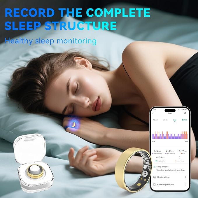 Smart Rings for Women Men,Fitness Tracker Ring,Heart Rate,Blood Oxygen,Blood Pressure,Step Tracker,Sleep Monitoring,No Subscription Fee,IP68 Waterproof Smart Ring for iPhone&Android(Gold 9)