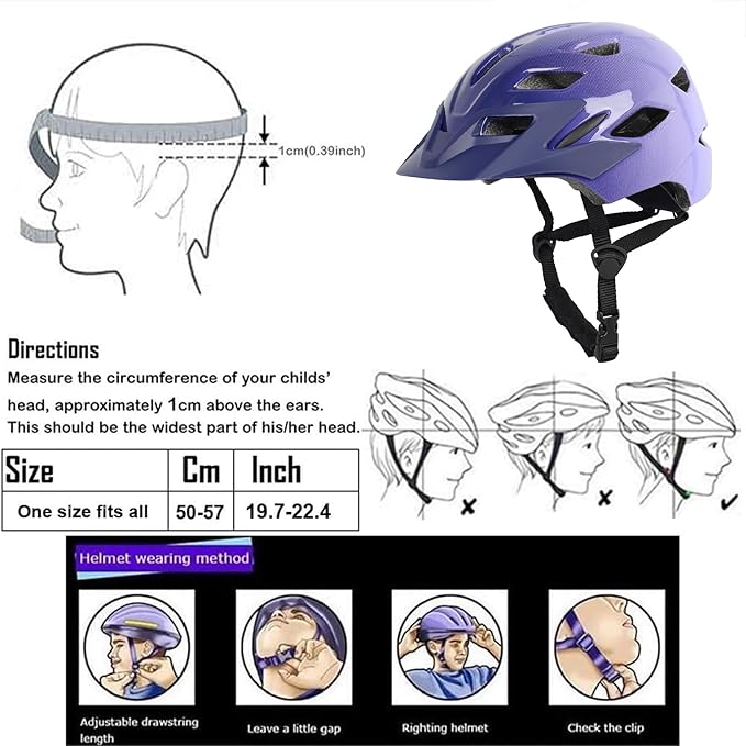 Kids Bike Helmet,Bavilk Kids Boys Girls Bike Helmets with LED Light Detachable Visor Children Youth Teen Multi-Sport for Skating Cycling Scooter Skateboard Adjustable & Lightweight 19.7"-22.4"