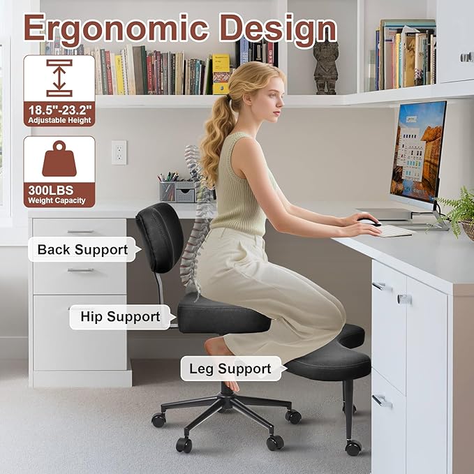 Meditation Chair Cross Legged ADHD Office Chair for Adults with Wheels Ergonomic Back Support and Leg Rest for Multi Position Criss Cross Sitting Kneeling and Yoga Height Adjustable, Mesh Style