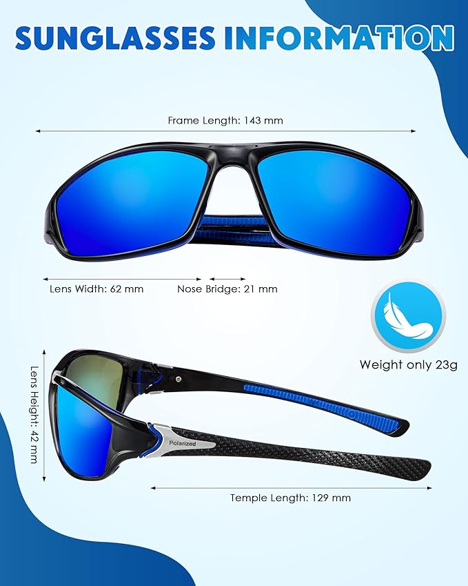 Frienda 6 Pack Polarized Sport Sunglasses for Men Multipack Fit over Glasses Pack Lot Set Men's Sport Fishing Eyeglasses