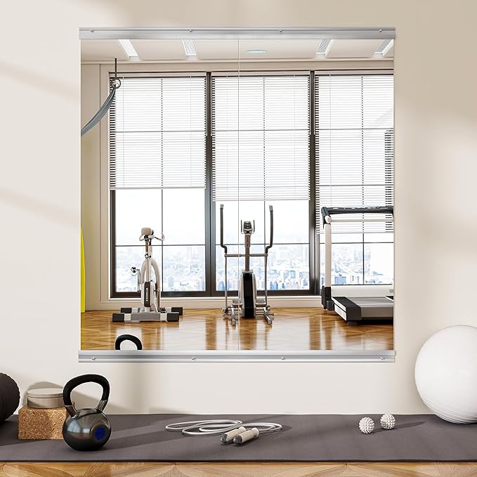 Home Gym Mirror - 2 PCS 24×48 inches, Large Wall Mounted Frameless Full Length Body Mirror for Dancing Studio, Exercise, Fineness, Yoga, Tempered Glass