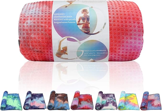 Yoga Towels , Non Slip Hot Yoga Towel Skidless Waffle Texture, 100% Absorbent Odorless Microfiber Yoga Blanket, Standard Sized 24 inchx72 inch Mat Towel (Pink & Red)1