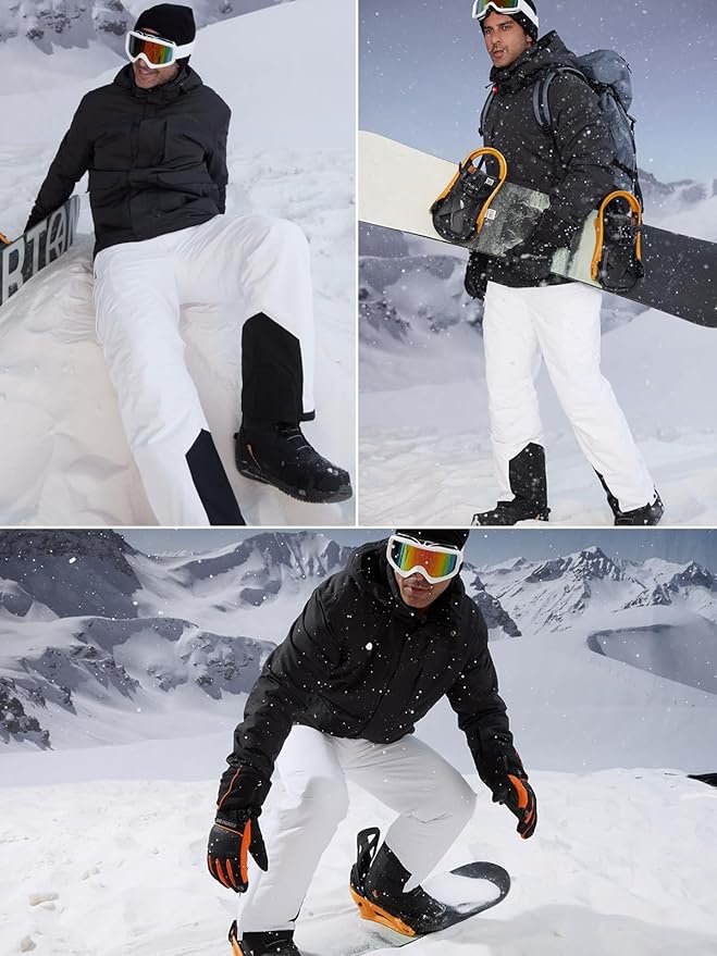 FREE SOLDIER Men's Waterproof Snow Insulated Pants Winter Skiing Snowboarding Pants with Zipper Pockets