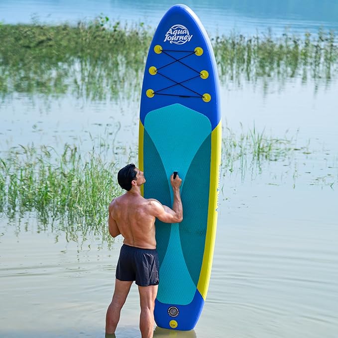10'6"Inflatable Stand Up Paddle Board Ultra Portable-Lightweight & Stable|All-in-One Kit w/Aluminum Paddle, Dual-Action Pump & Backpack|Lakes & Oceans Ready for Family Recreation by Aquajourney