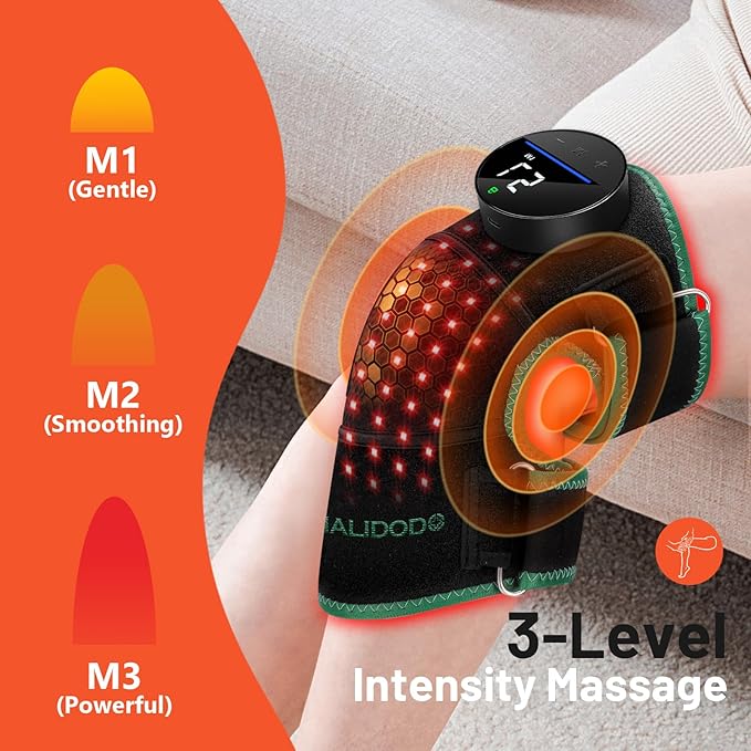 HALIDODO Red Light Therapy & Vibration Massage Knee Brace - Wireless Rechargeable Controller, 660nm&850nm Red Light Therapy Heated Device for Knee/Joint/Elbow/Shoulder Pain Relief, Green.