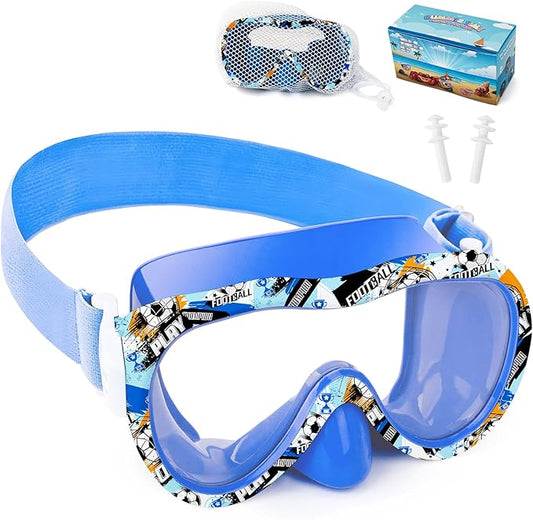 Kids Swim Goggles 180° Snorkel Diving Mask with Nose Cover, Anti-Fog Kids Swimming Goggles with Elastic Fabric Strap for Kids Boys Girls