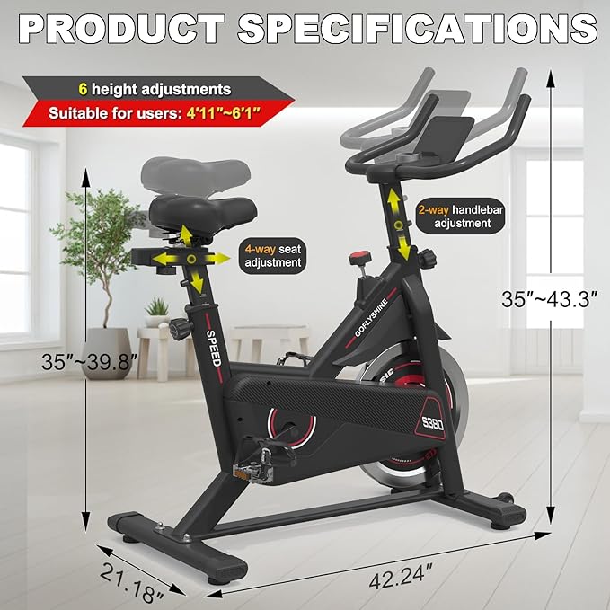 Exercise Bikes Stationary,Exercise Bike for Home Indoor Cycling Bike for Home Cardio Gym,Workout Bike with Ipad Mount & LCD Monitor,Silent Belt Drive