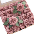 Floroom Artificial Flowers 25pcs Real Looking Dusty Rose Foam Fake Roses with Stems for DIY Wedding Bouquets Bridal Shower Centerpieces Floral Arrangements Party Tables Home Decorations